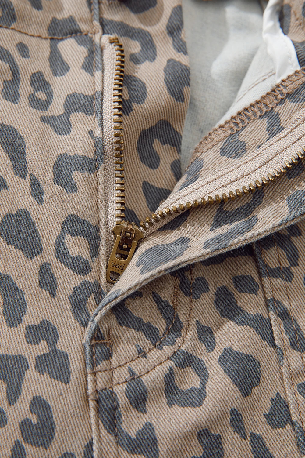 Khaki Leopard Drawstring Pocketed Barrel Jeans