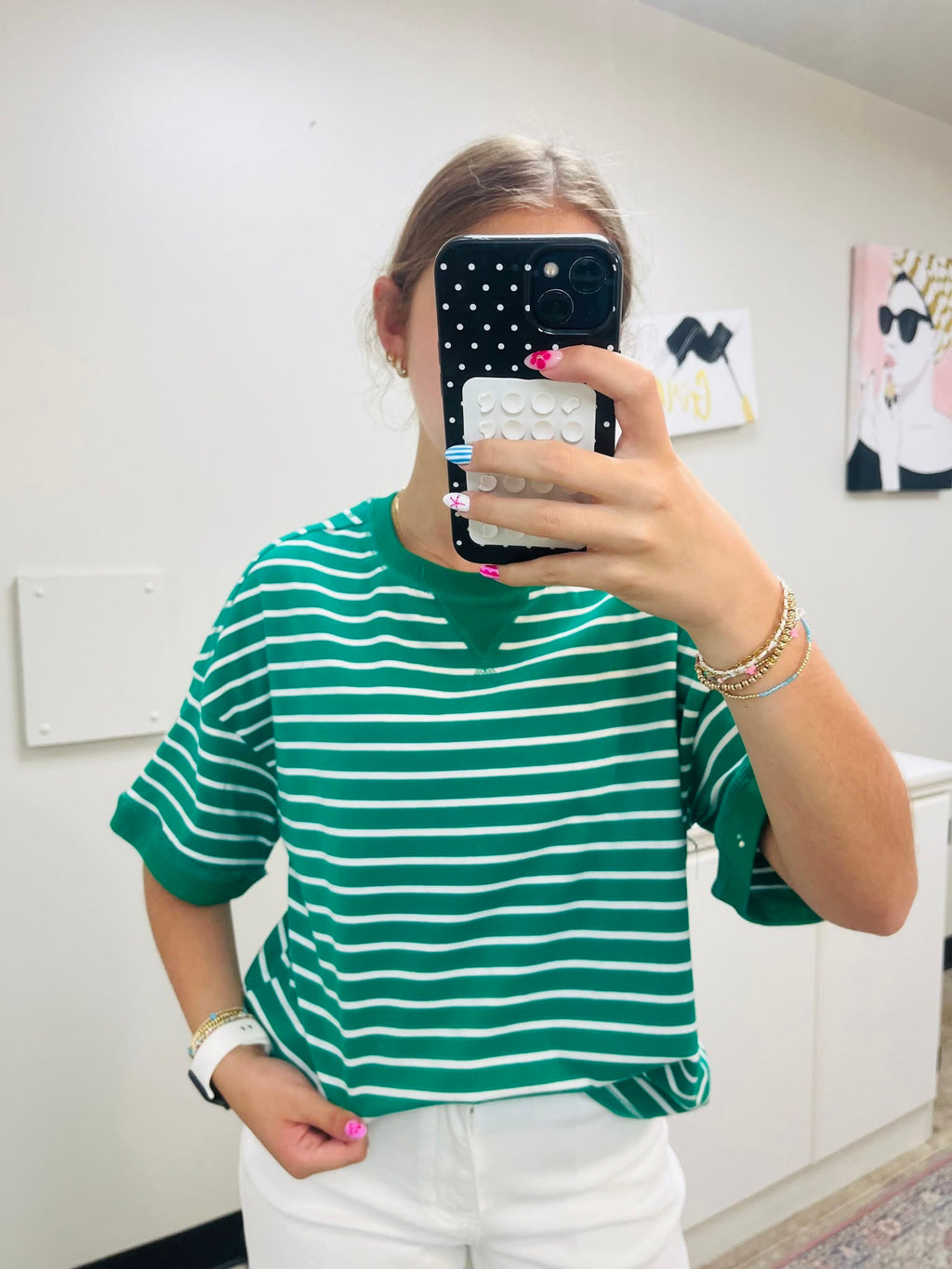 Green Stripe Ribbed Patchwork Tee