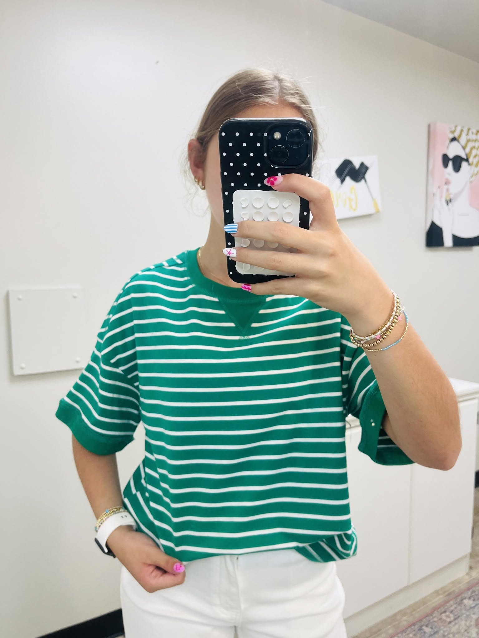 Green Stripe Ribbed Patchwork Tee