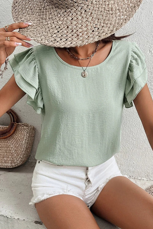 Aqua Ruffled S/S Casual Blouse