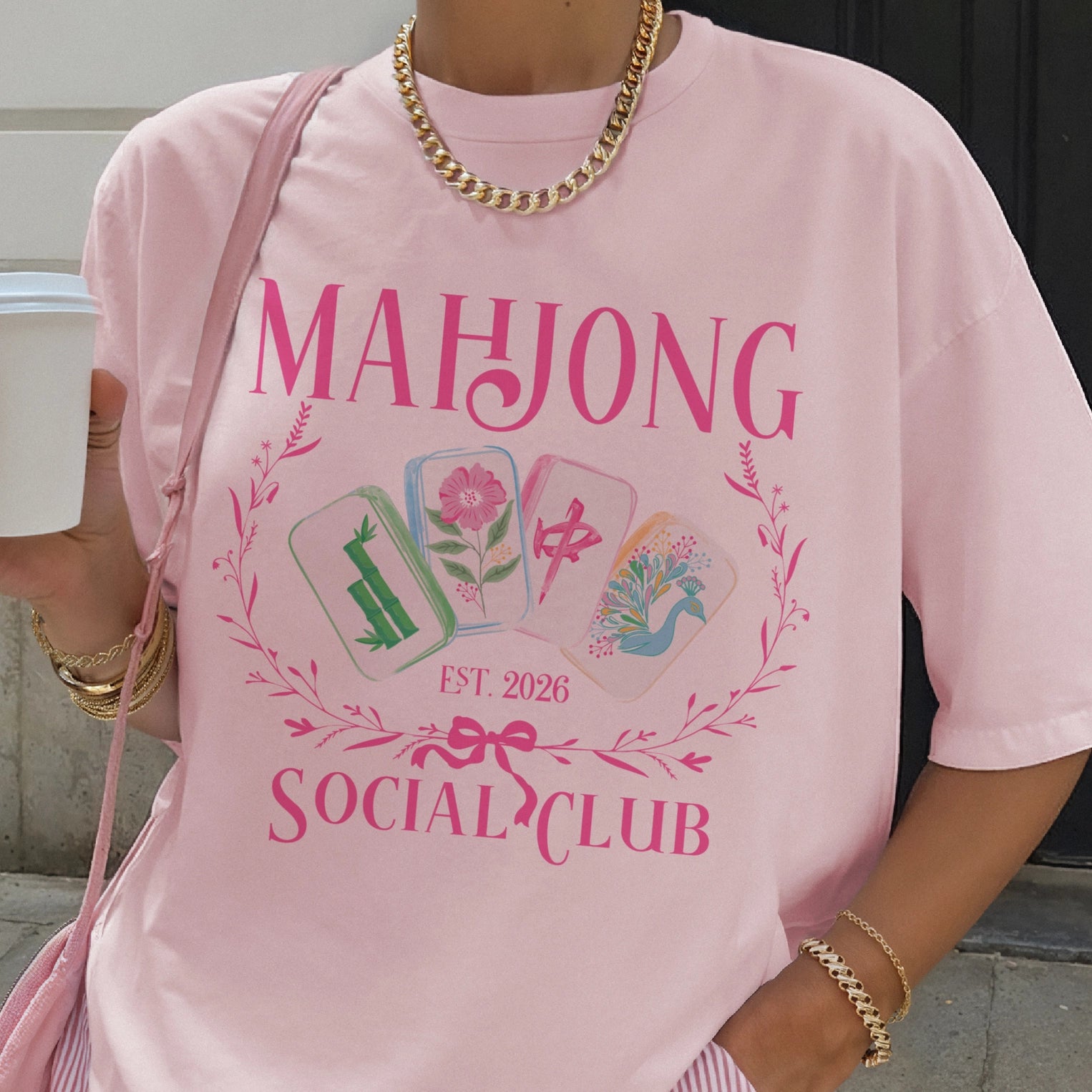 Mahjong Social Club Tee - Pink