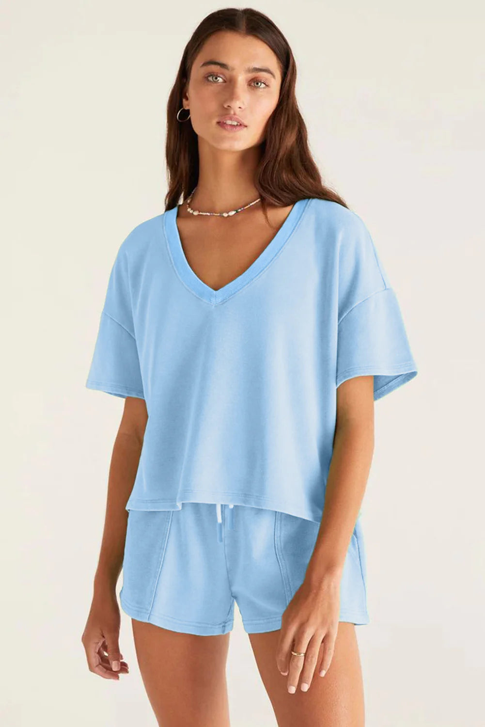 V-Neck Drop Shoulder Tee & Short Set