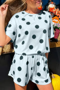Polka Dot Loose Tee & Drawstring Short Set - Blue