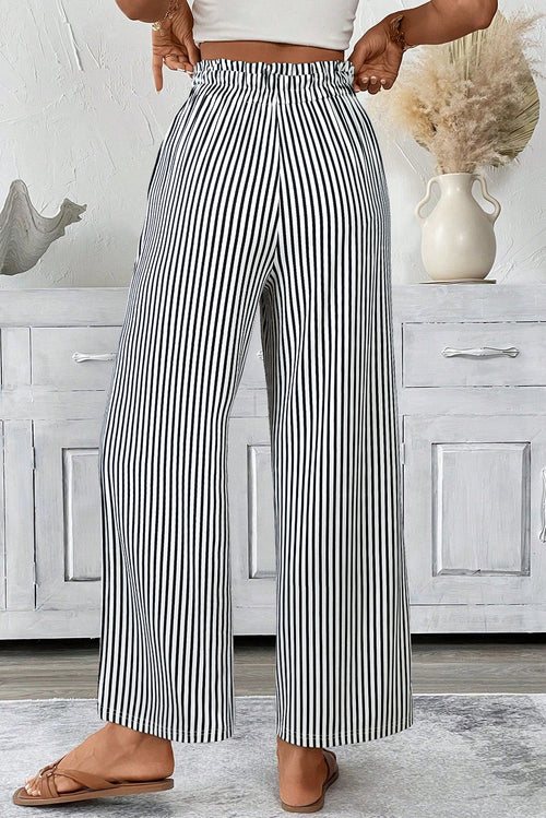 Black Stripe Tied High Waist Casual Pants
