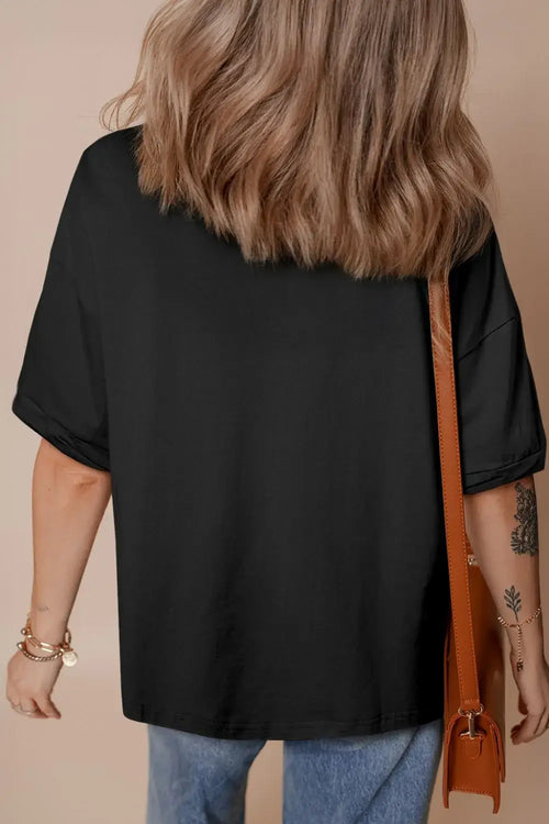 Black Loose Half Sleeve Hi Low Hem T-Shirt
