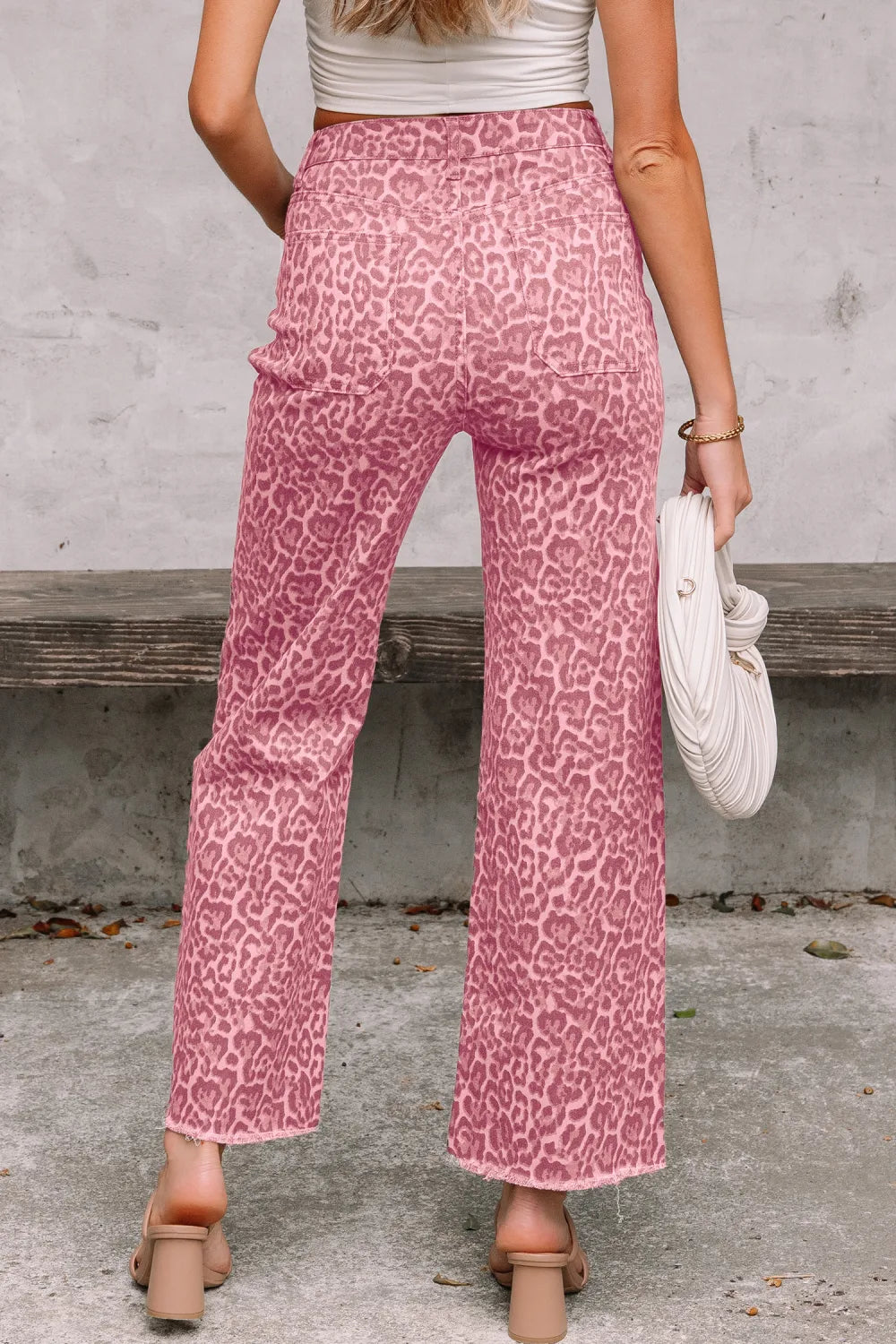 Rose Leopard Wide Leg High Waist Jeans