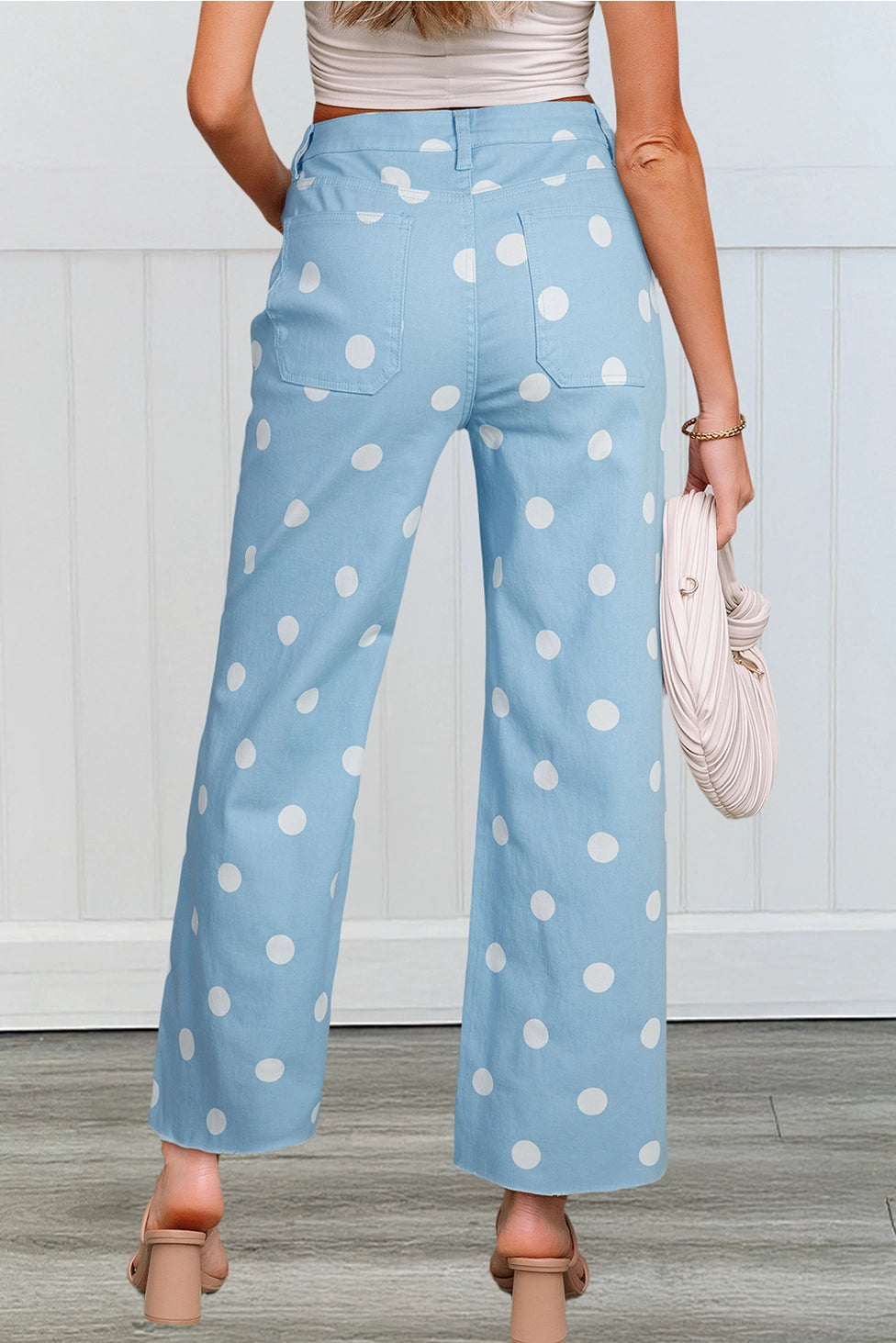 Polka Dot Frayed Edge High Waist Jeans