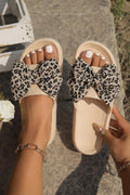 Leopard Bow Textured Slipper Parchment