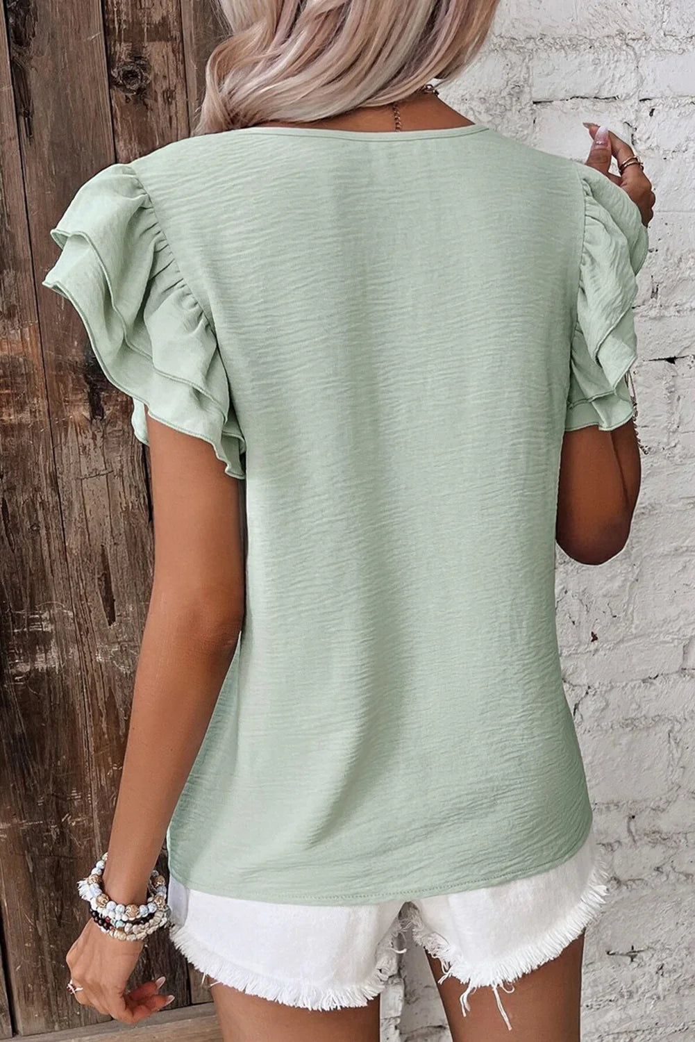 Aqua Ruffled S/S Casual Blouse