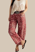 Vintage Paisley Print Jeans - Red