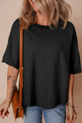 Black Loose Half Sleeve Hi Low Hem T-Shirt