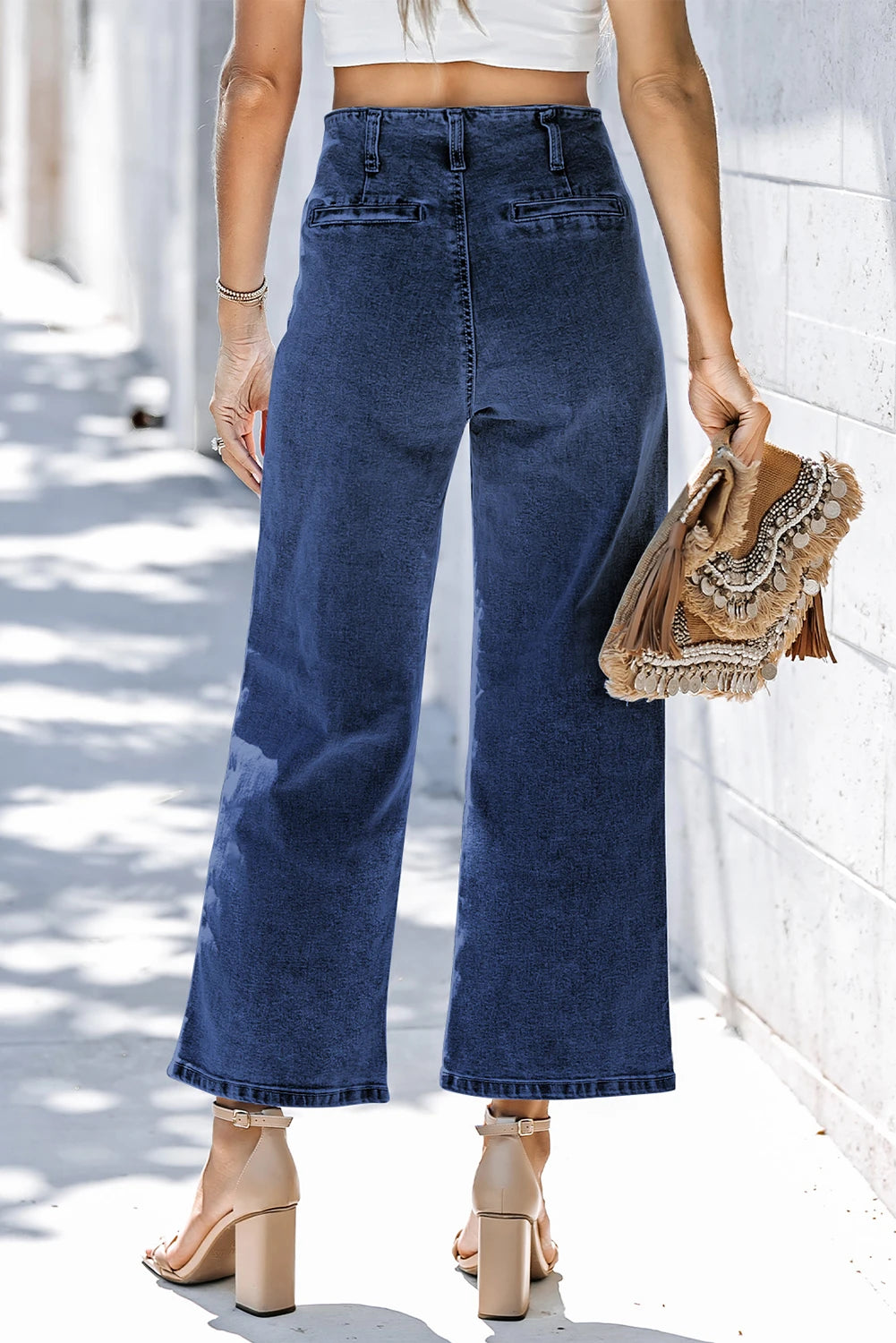 Sail Blue High Waist Wide Leg Cropped Jeans