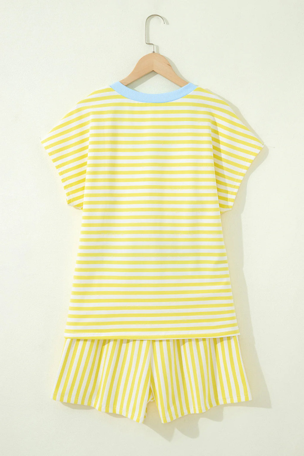 Yellow Striped V-Neck Short Set