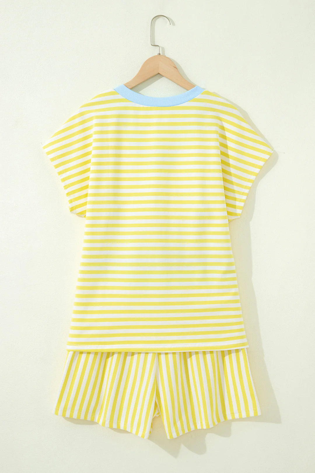 Yellow Striped V-Neck Short Set