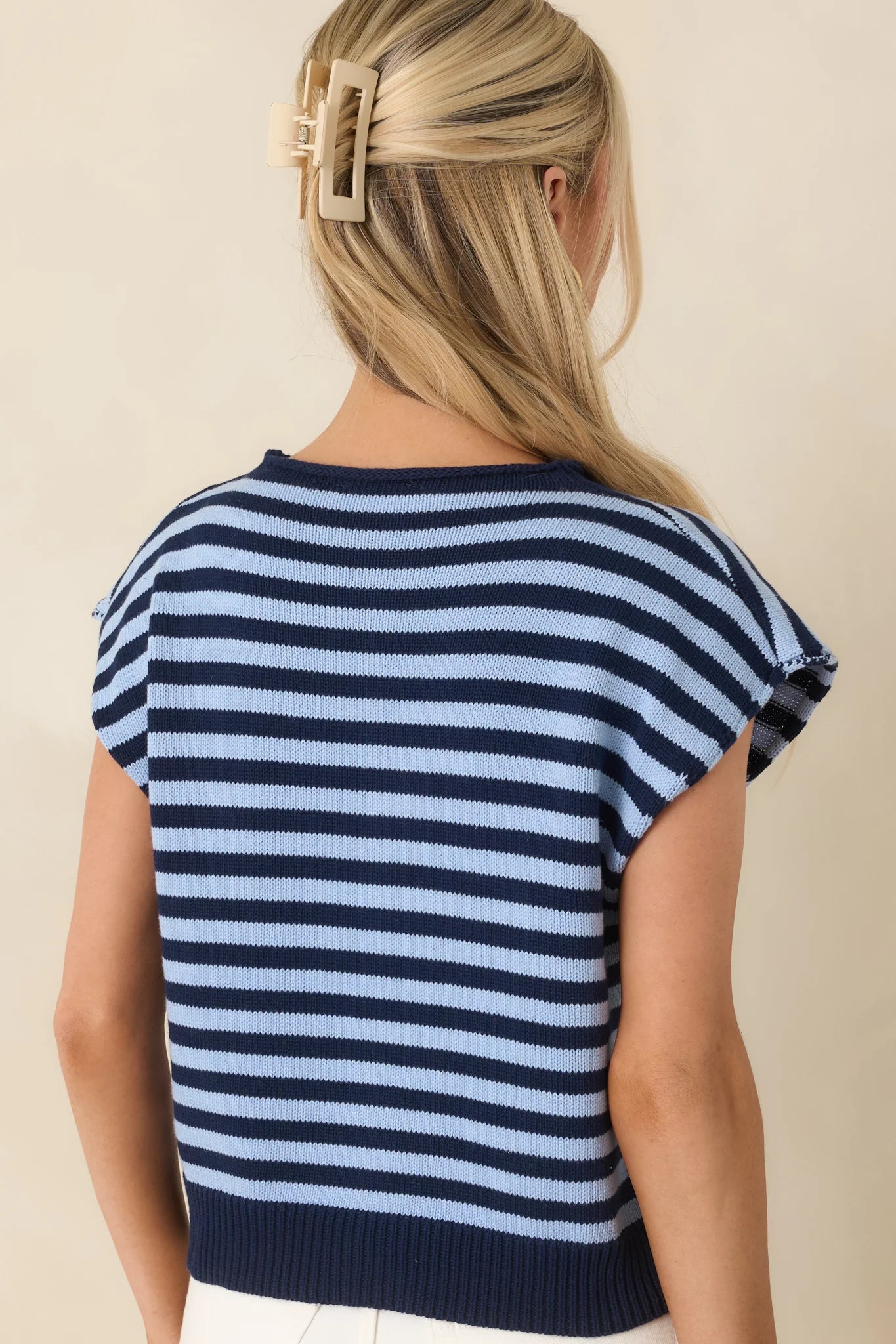 Blue Stripe Knit Button Down Blouse