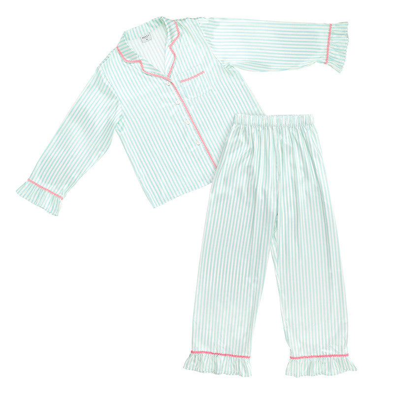 Striped Ruffle Pj Set with Velvet Rick Rack