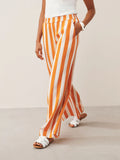 Striped Wide Leg Casual Pants - Orange