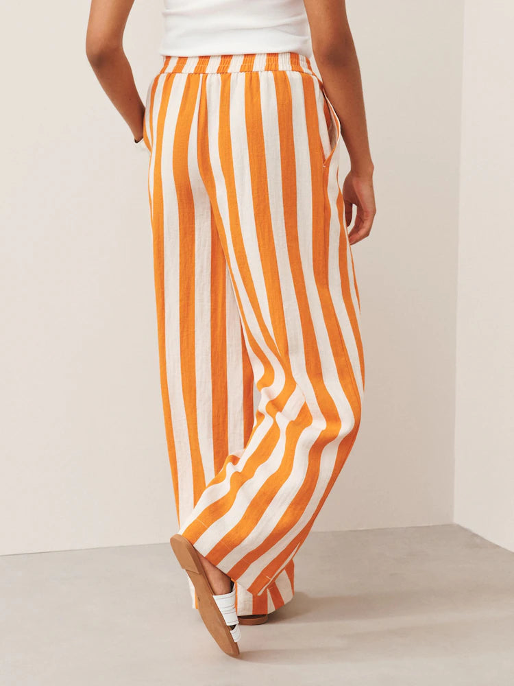 Striped Wide Leg Casual Pants - Orange