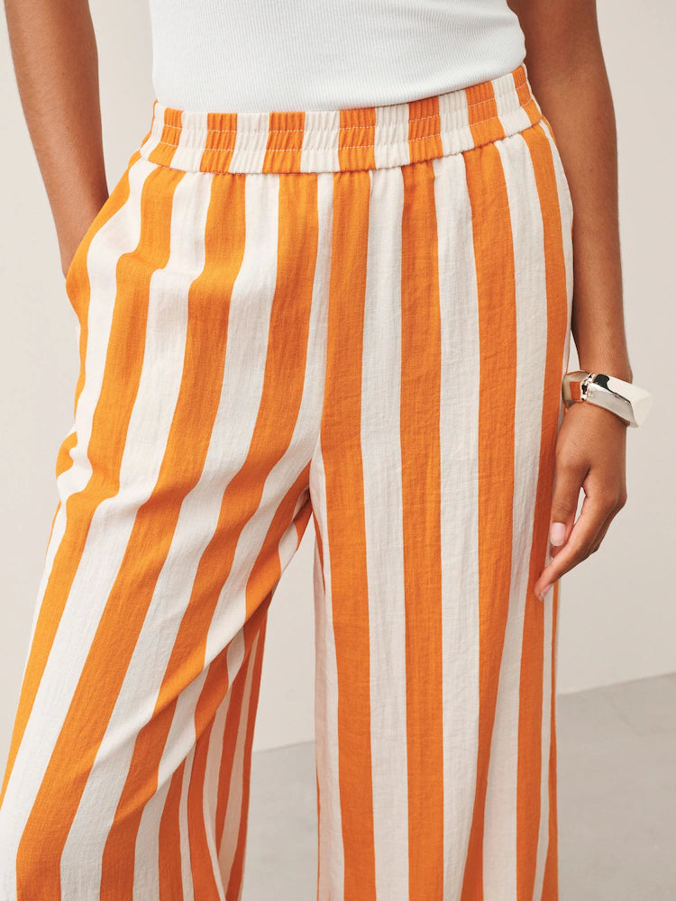 Striped Wide Leg Casual Pants - Orange