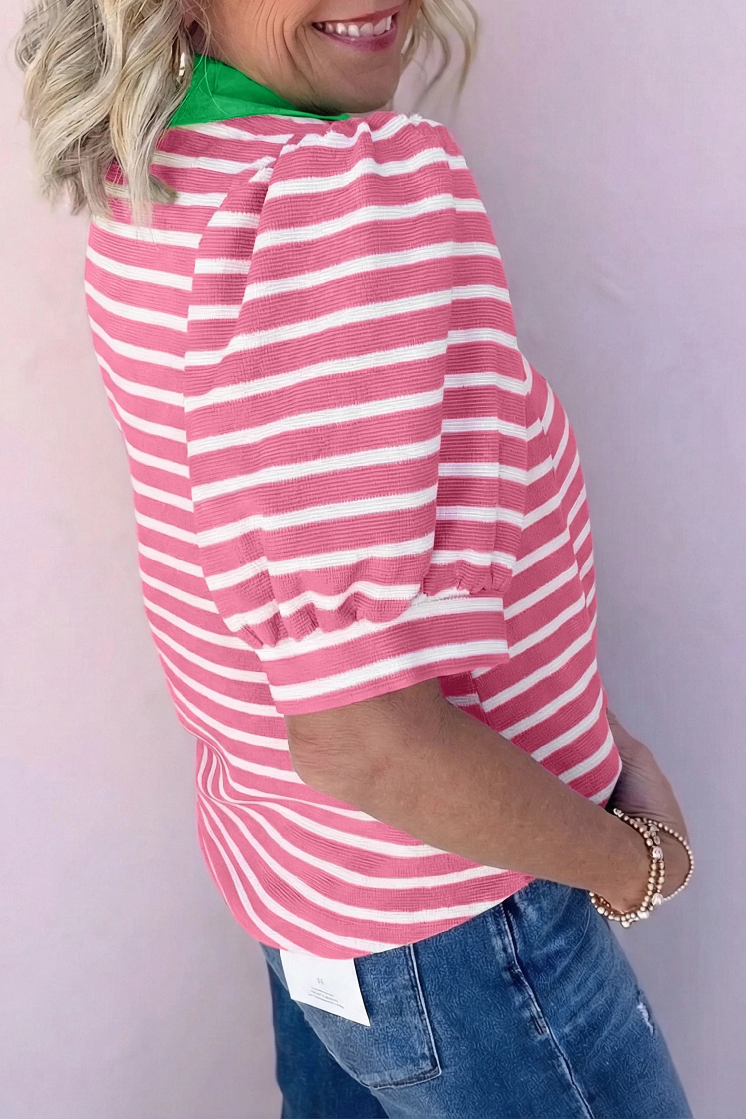 Short Puff Sleeve Blouse - Pink