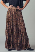 Leopard Print Pleated A-Line Midi Skirt