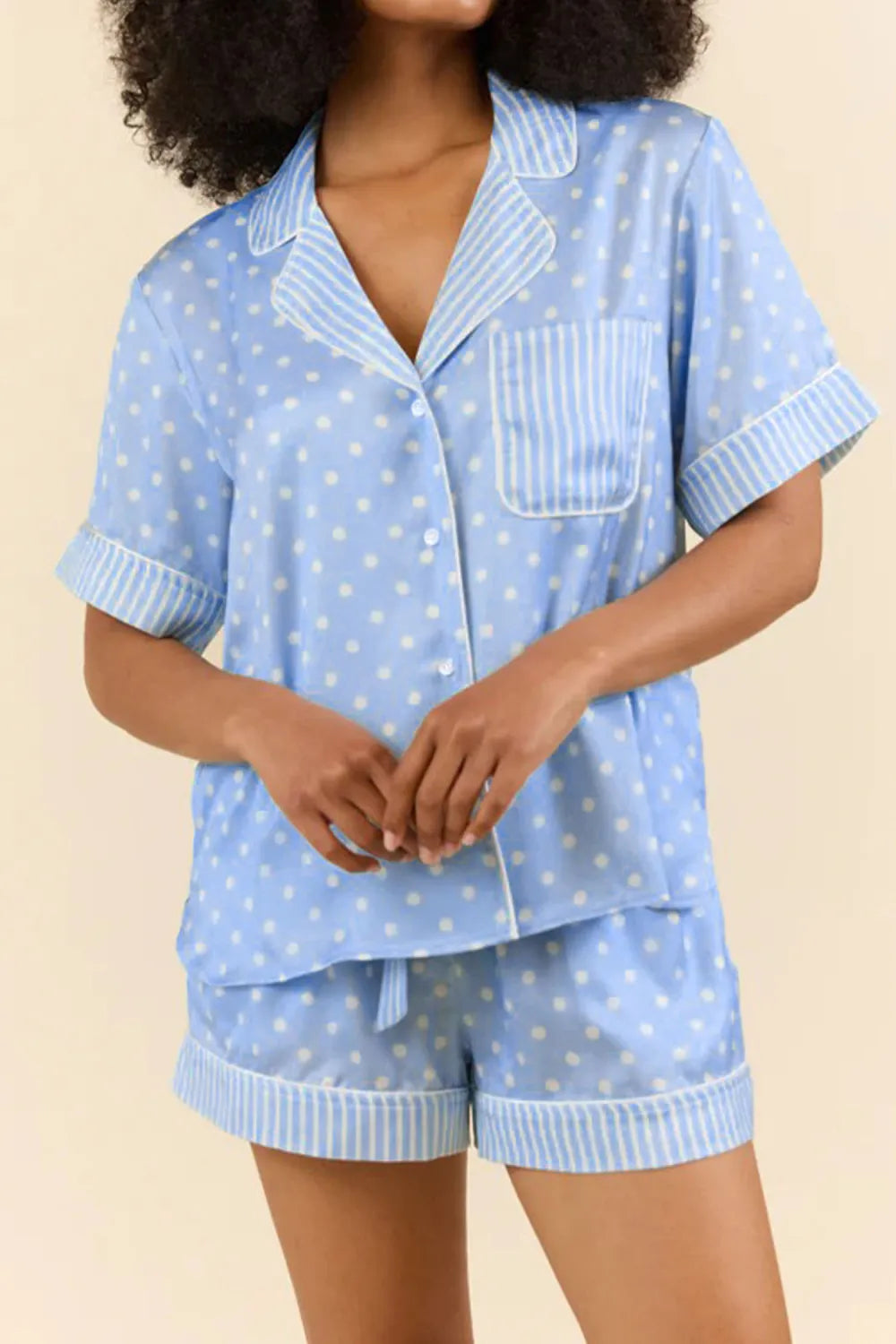 Dotted Print Short Pajama Set - Sky Blue