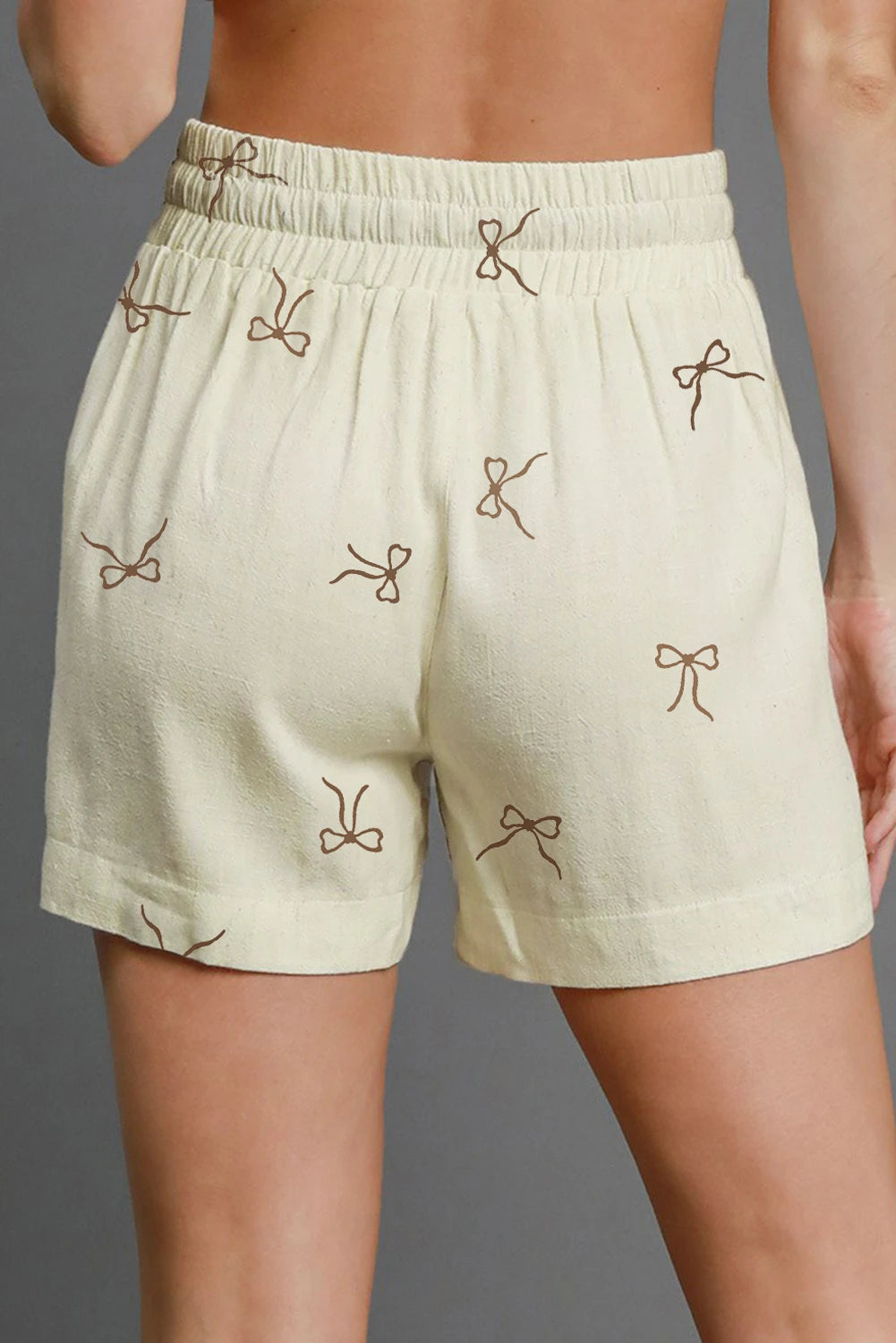 White Bow Print Lace Drawstring Shorts