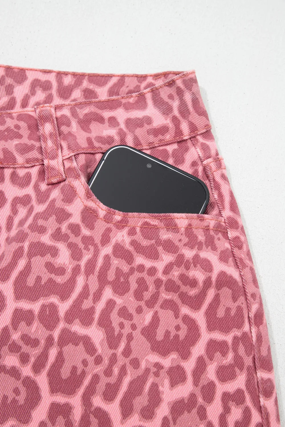 Rose Leopard Wide Leg High Waist Jeans