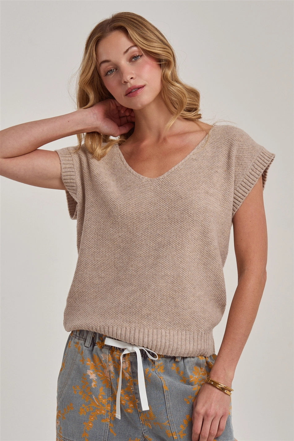 Textured V Neck Relaxed Fit Essential Casual Dolman Sweater