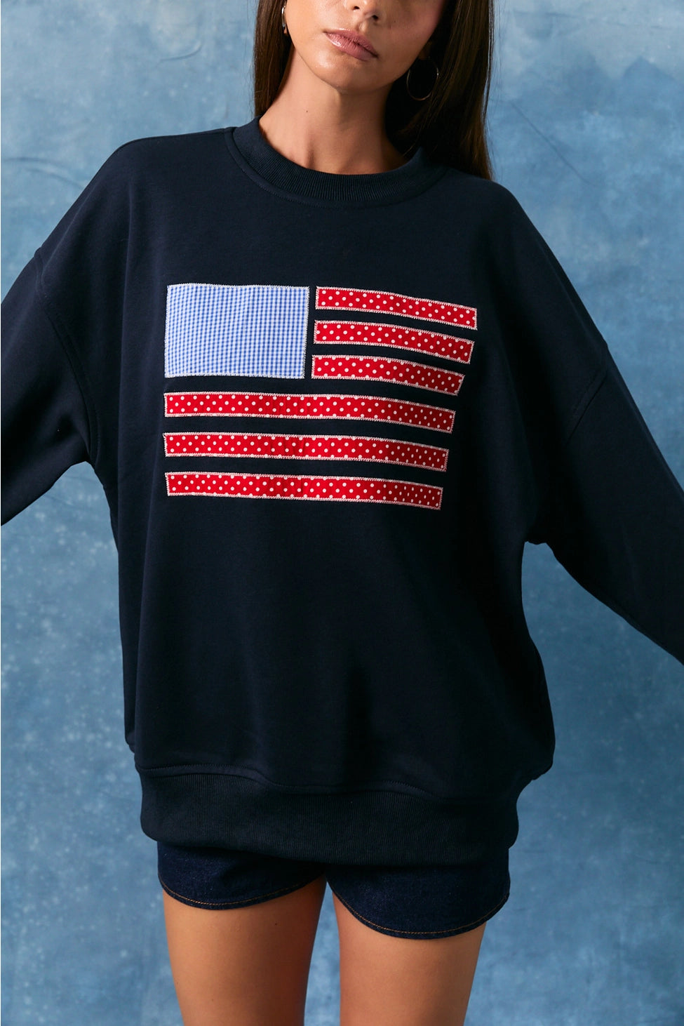 USA Flag Long Sleeve Crew Neck Oversized Sweatshirt