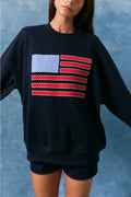 USA Flag Long Sleeve Crew Neck Oversized Sweatshirt