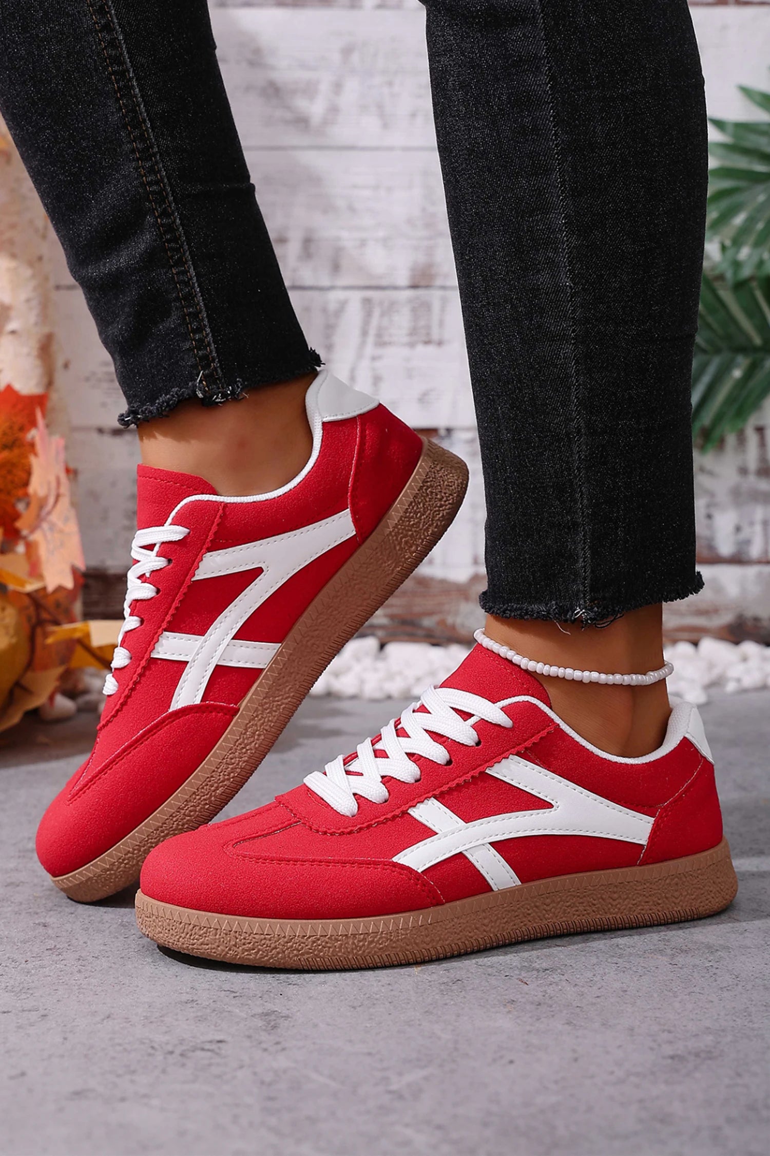 Lace Up Sneakers - Racing Red