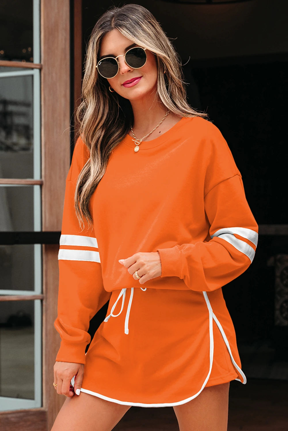 Varsity Stripe Pullover Mini Skort Set