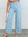 Polka Dot Frayed Edge High Waist Jeans