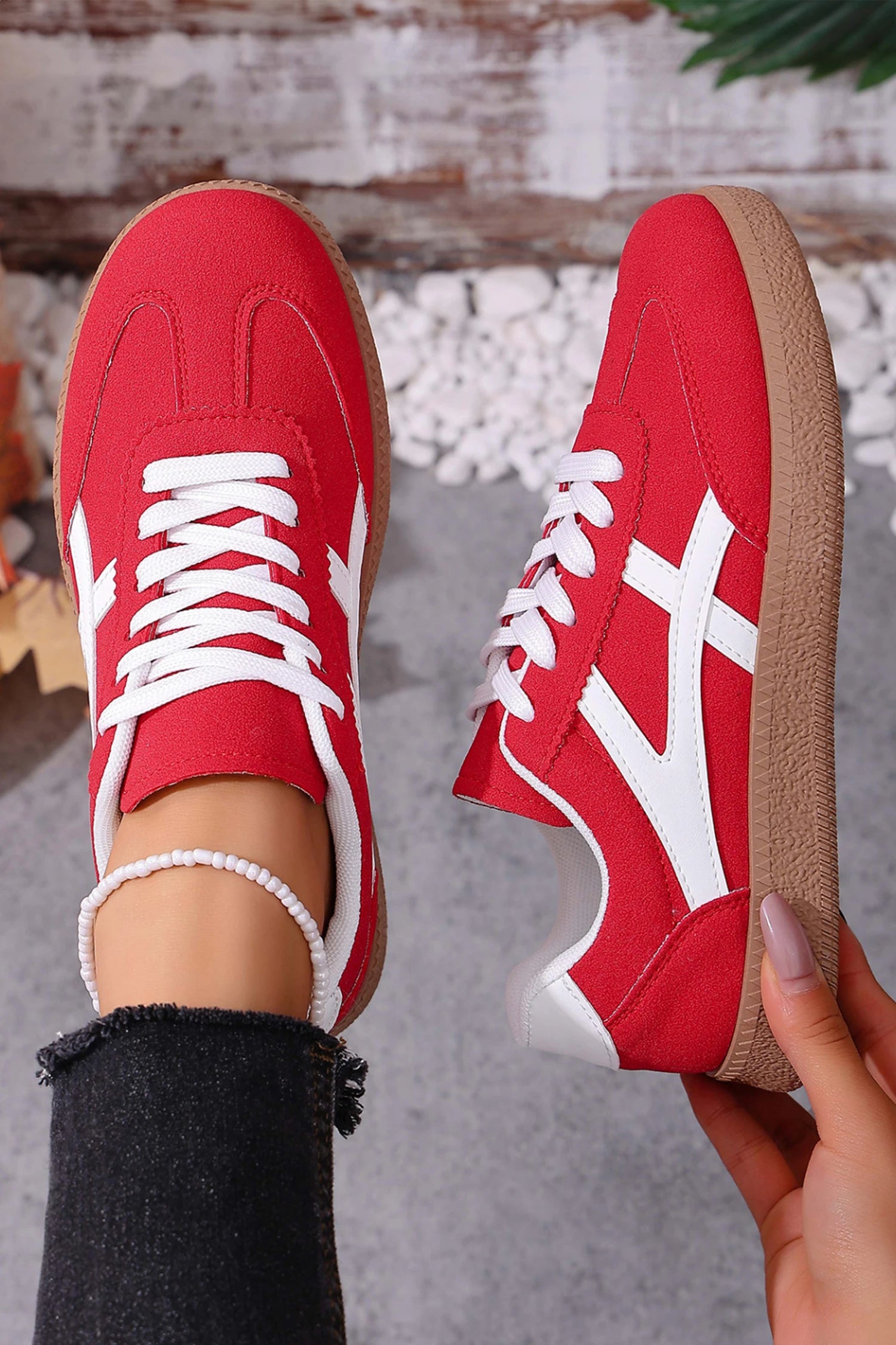 Lace Up Sneakers - Racing Red
