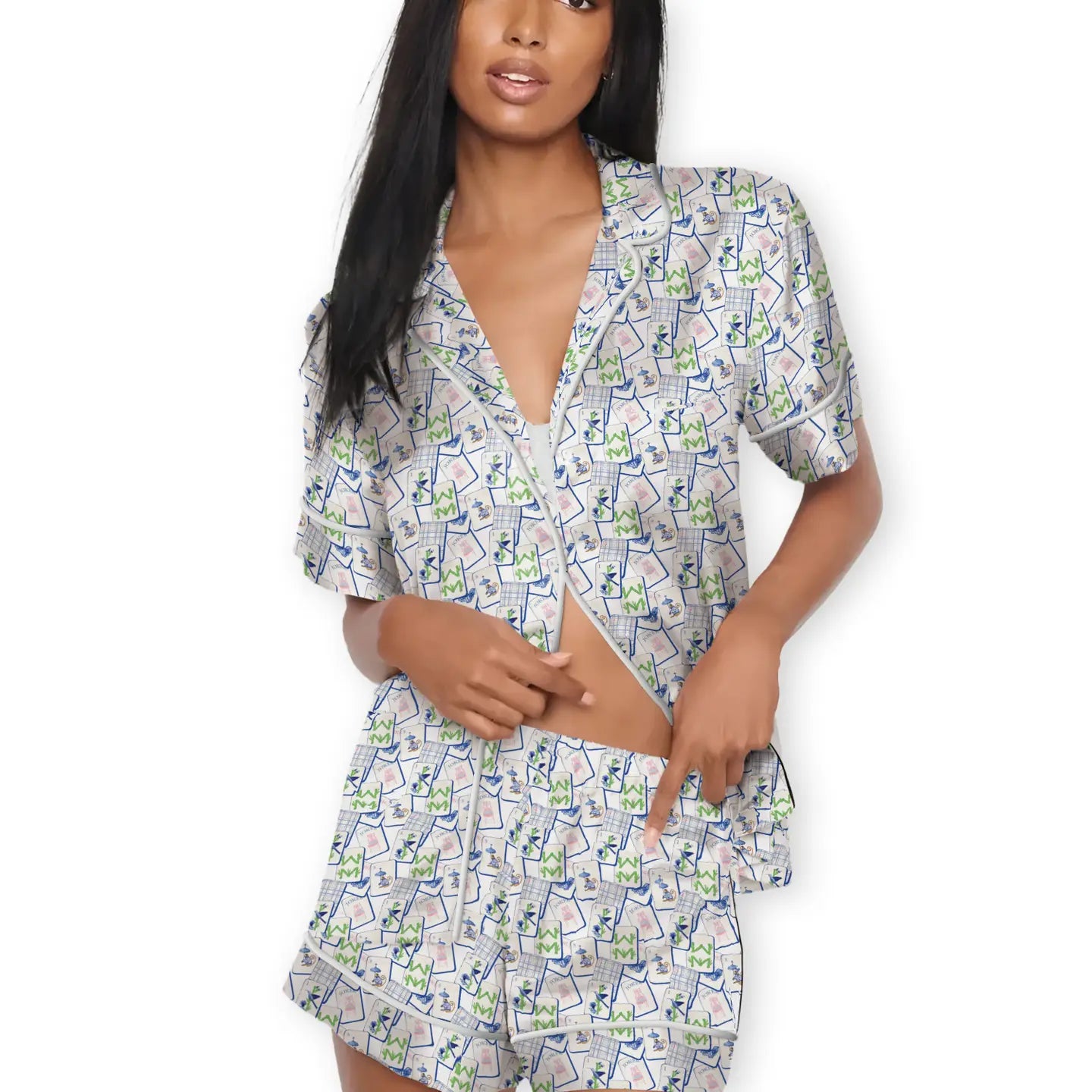 Mahjong Blue Tiles Pajama Set