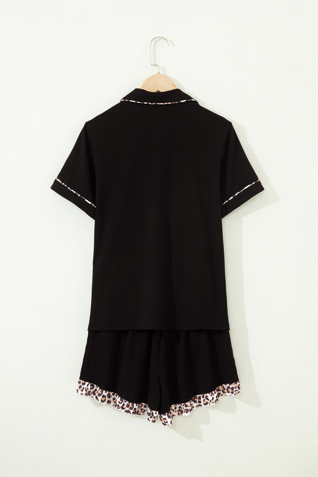 Patchwork Pajama Short Set Black Leopard