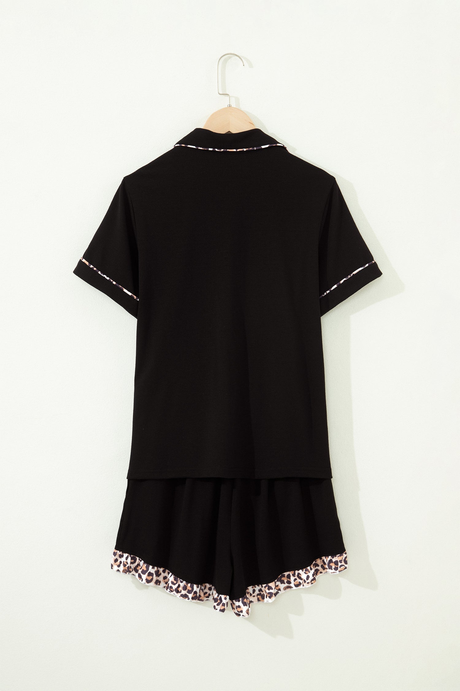 Patchwork Pajama Short Set Black Leopard
