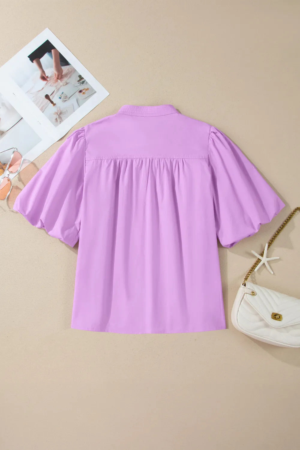 Phalaenopsis V Neck Puffy Half Sleeve Blouse