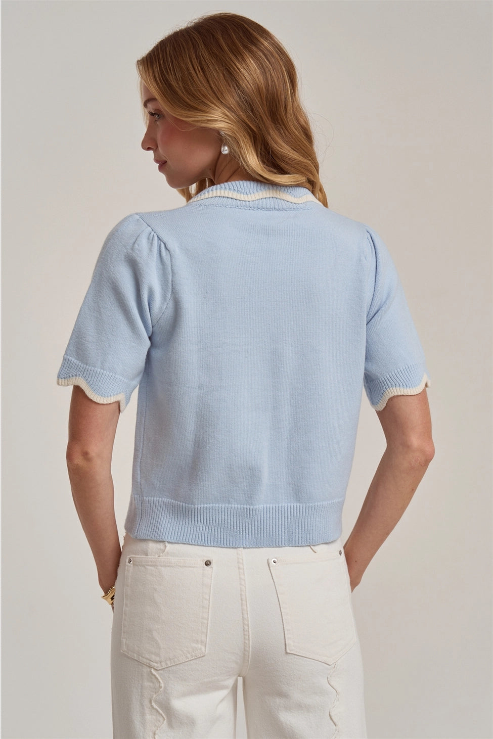 Scalloped Button Front Cardigan With Peter Pan Collar