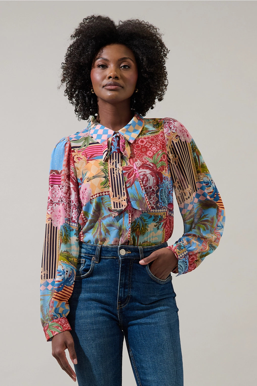 Melani Tropical Long Sleeve Blouse
