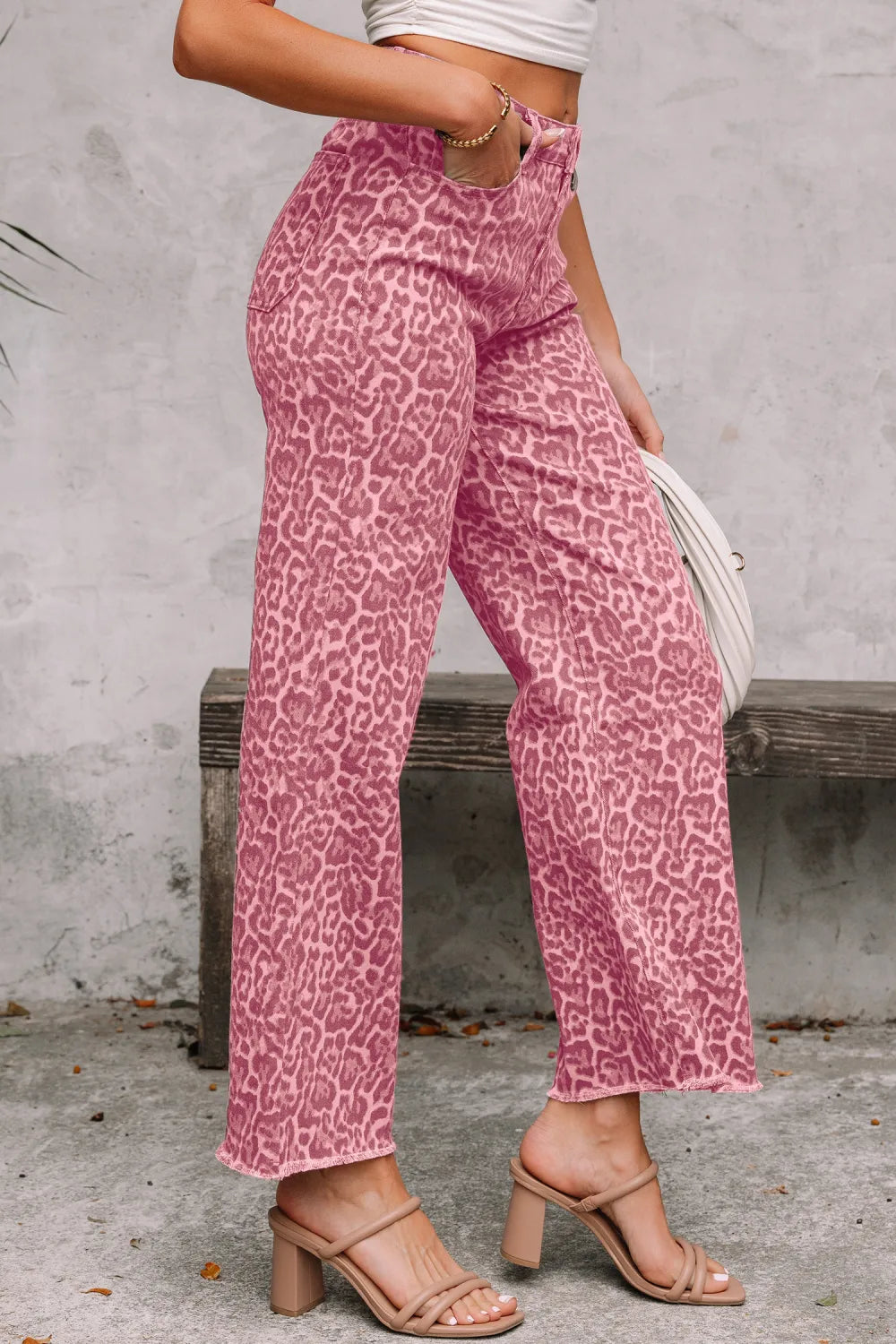Rose Leopard Wide Leg High Waist Jeans