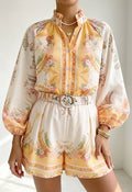 Floral Button-Front Short Set - Yellow