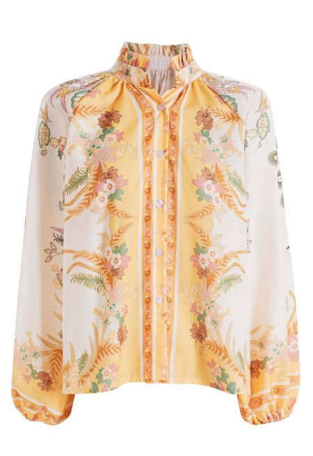 Floral Button-Front Short Set - Yellow