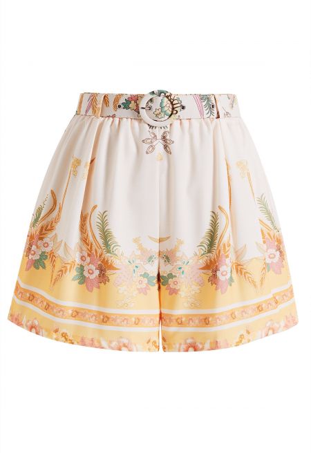 Floral Button-Front Short Set - Yellow