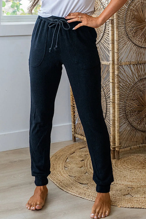 Black Ribbed Drawstring Joggers