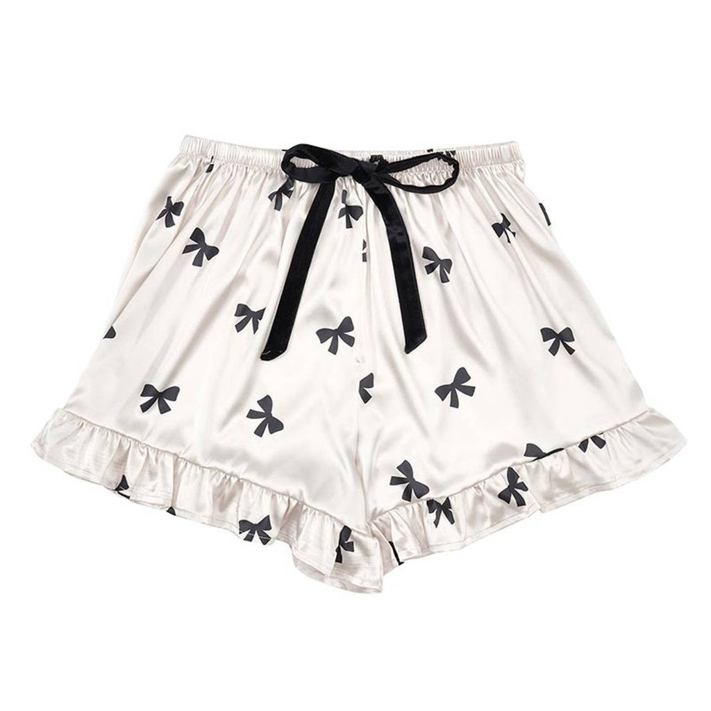 Velvet 2pc PJ Set - Ivory/Black Bows