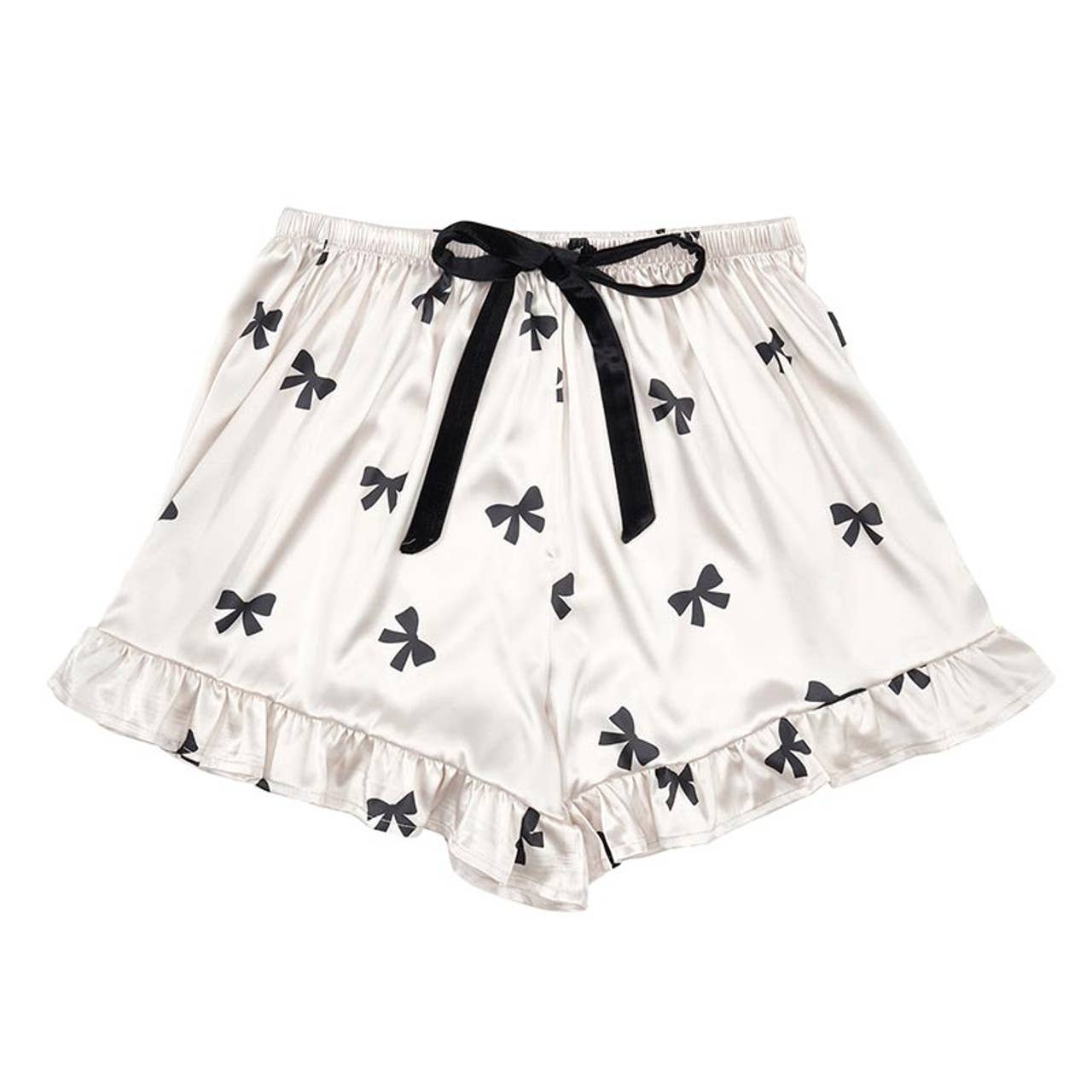 Velvet 2pc PJ Set - Ivory/Black Bows