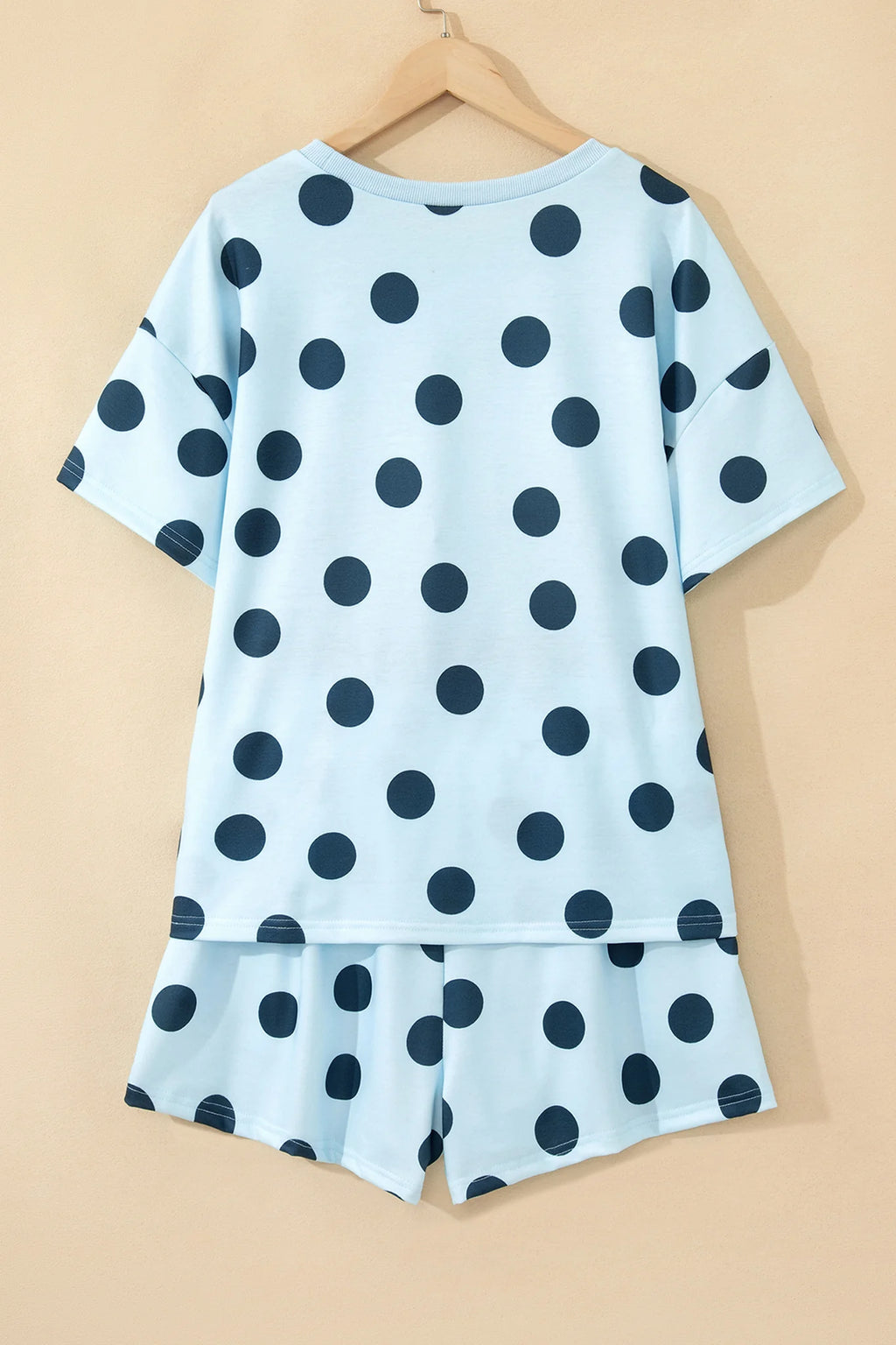 Polka Dot Loose Tee & Drawstring Short Set - Blue