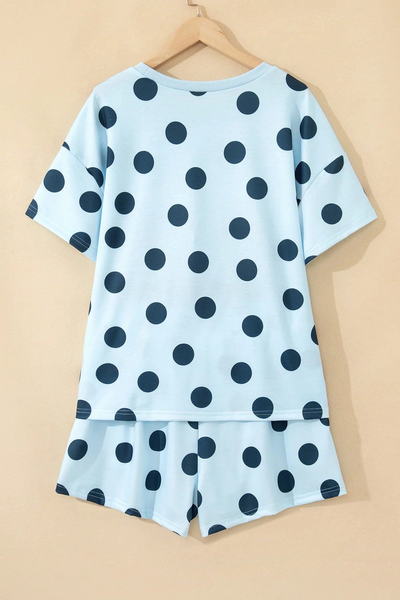 Polka Dot Loose Tee & Drawstring Short Set - Blue